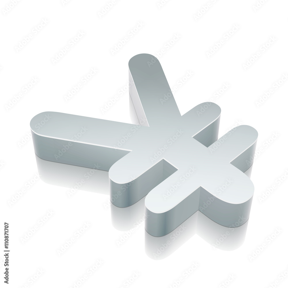 Fototapeta premium 3d metallic Yen icon with reflection, vector illustration.