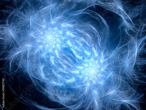 Blue glowing plasma spirals in space