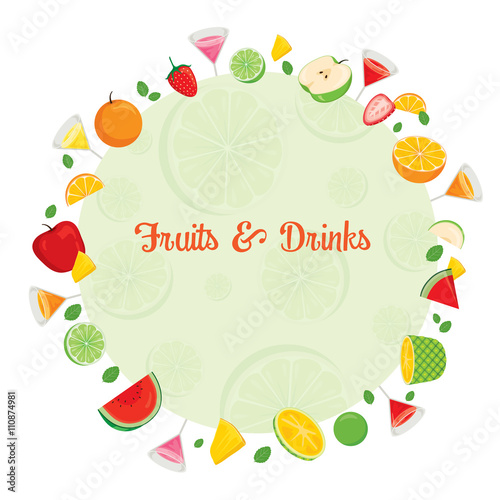 Fruits And Drinks On Circle Frame  Summer  Tropical Fruits  Healthy Eating  Food  Drink  Natural