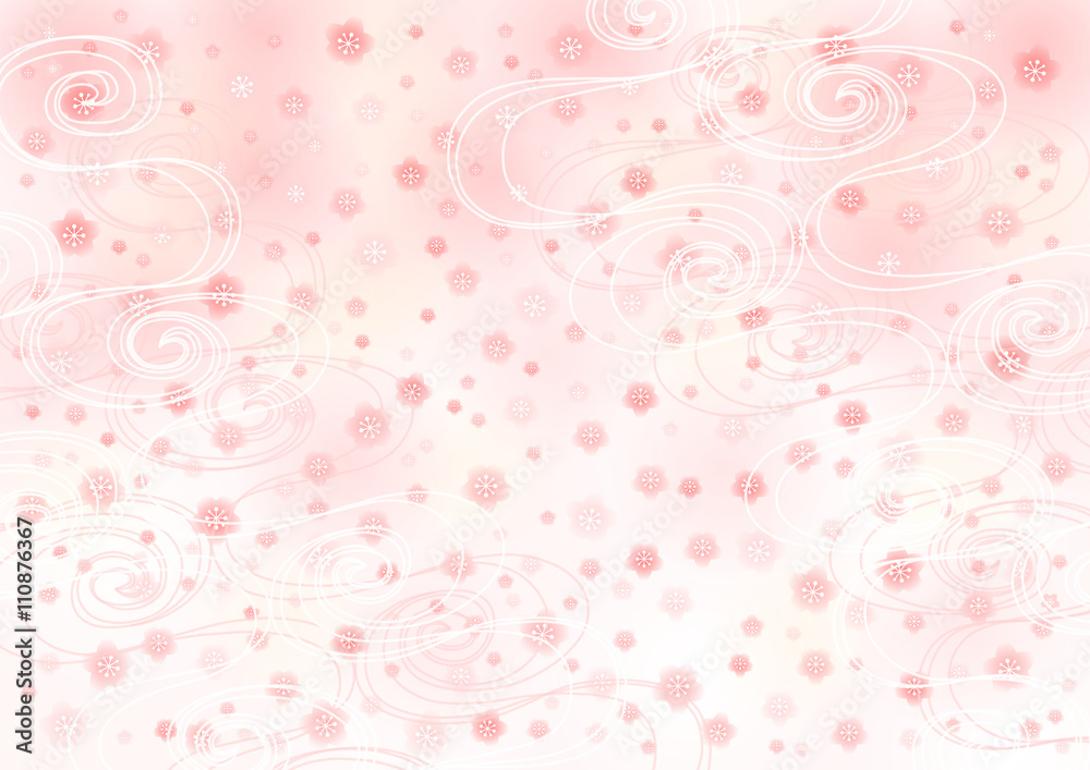 桜の花と流水模様のイラスト