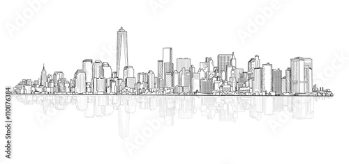 City panoramic skyline view. City scene architectural buildings vector sketch. Urban cityscape. 