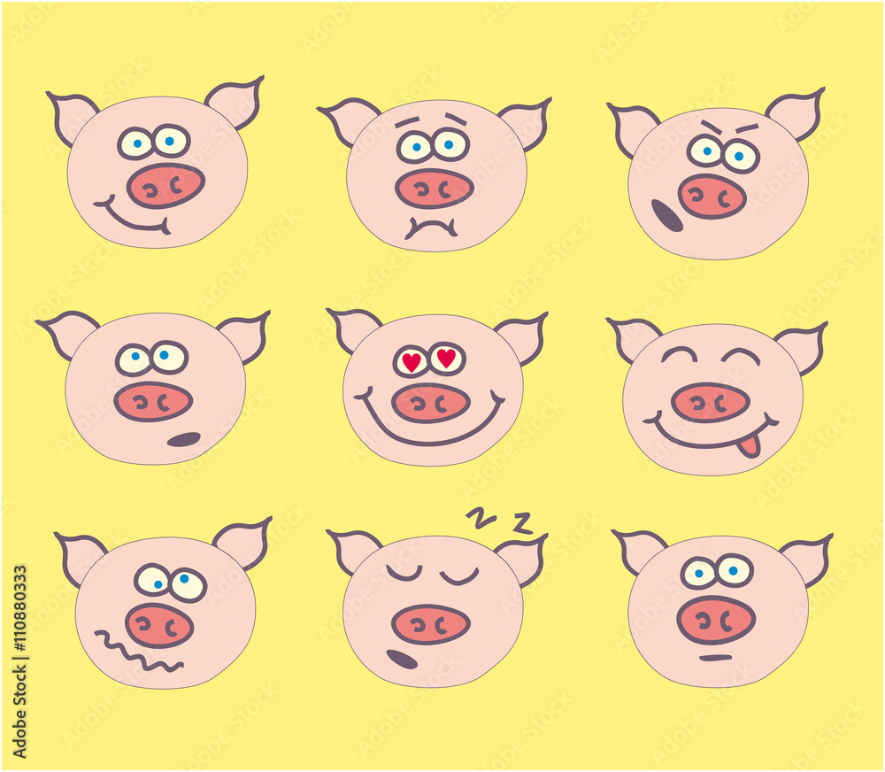 pig cute emoticon set