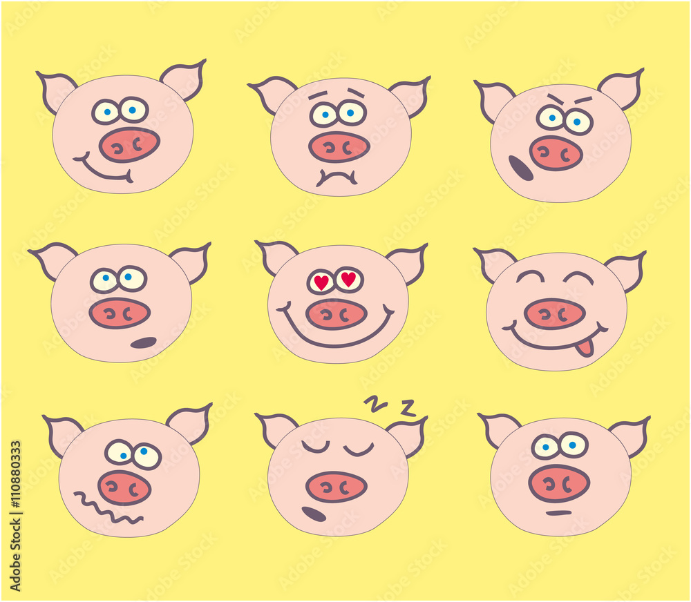 Obraz premium pig cute emoticon set