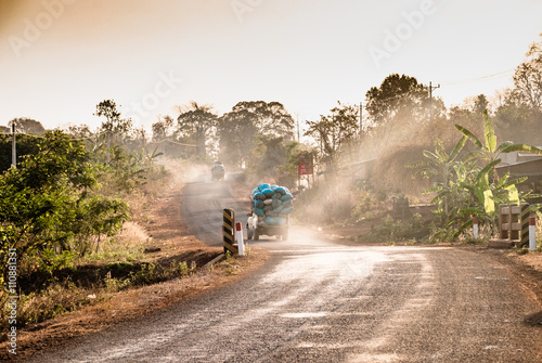 A dusty street in Cambodia