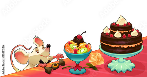 Funny mouse with cake for c...
