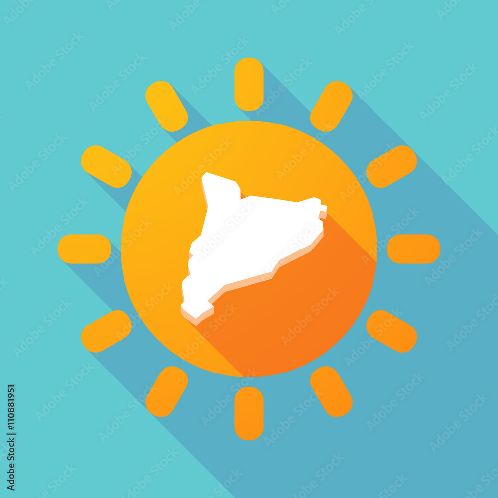 Long shadow sun with the map of Catalonia Long shadow sun with the map of Catalonia