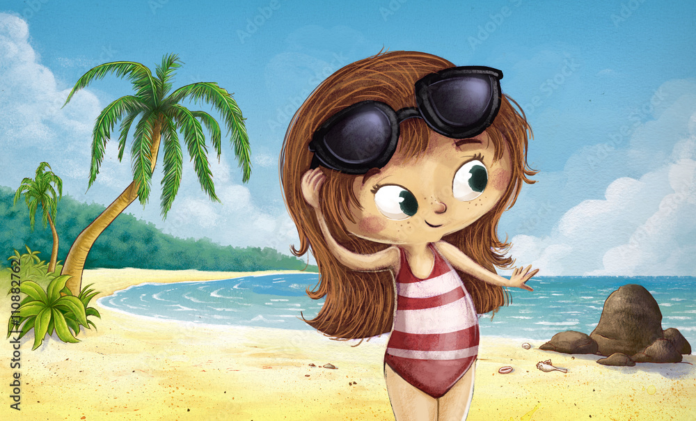 Niña con gafas de sol sale
