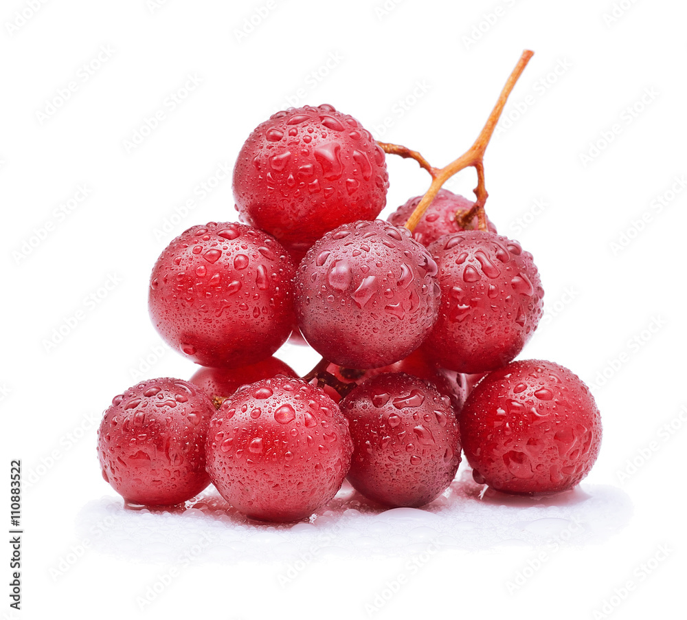 Red grapes and water drops isolated on white background Red grapes and water drops isolated on white background
