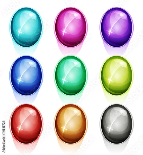 Rounded Gems, Diamonds Icons And Buttons