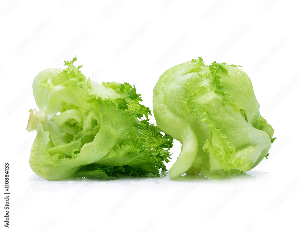 Green Iceberg lettuce with drops of water on white background. Green Iceberg lettuce with drops of water on white background.
