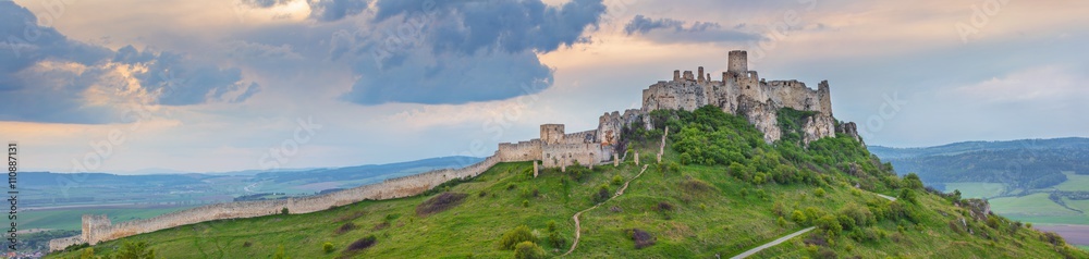 panorama with old castle on the hill