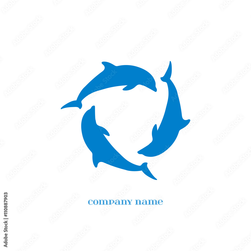 Naklejka premium Vector Blue Dolphins Silhouettes over white
