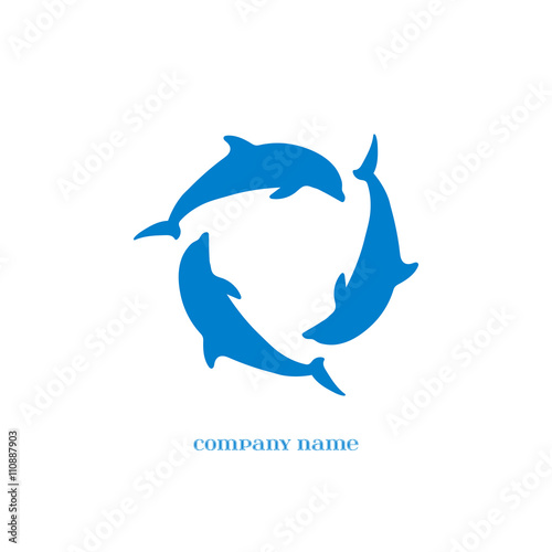 Vector Blue Dolphins Silhouettes over white