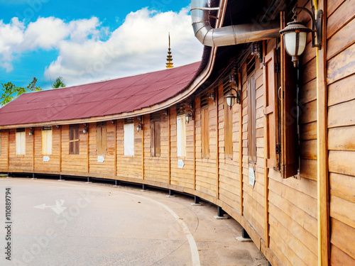 the wooden shophouses on sunshine day