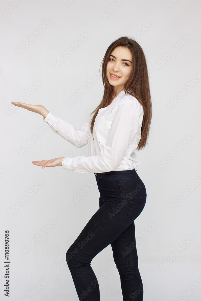 Pretty young woman posing on camera Pretty young woman posing on camera