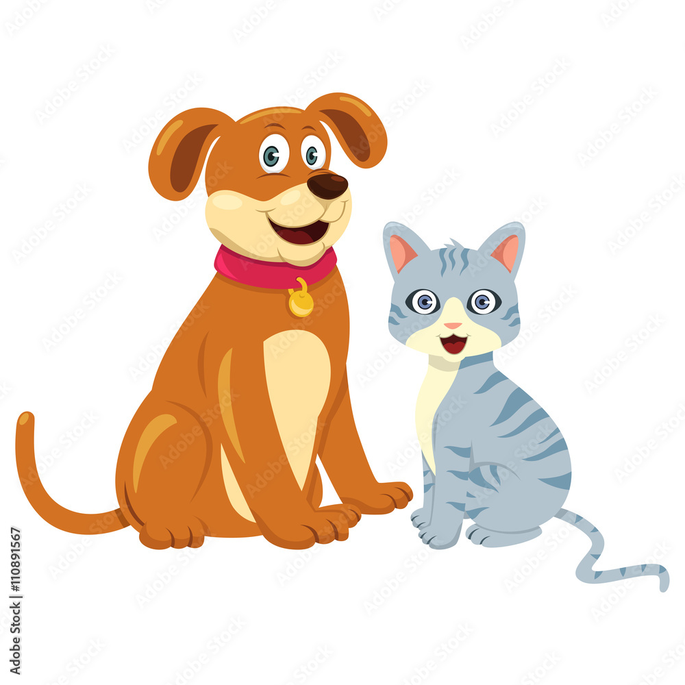Fototapeta premium Dog Cat Sitting Together