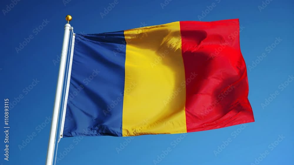 Chad flag waving in slow motion against clean blue sky, seamlessly looped, close up, isolated on alpha channel with black and white luminance matte, perfect for film, news, digital composition Chad flag waving in slow motion against clean blue sky, seamlessly looped, close up, isolated on alpha channel with black and white luminance matte, perfect for film, news, digital composition