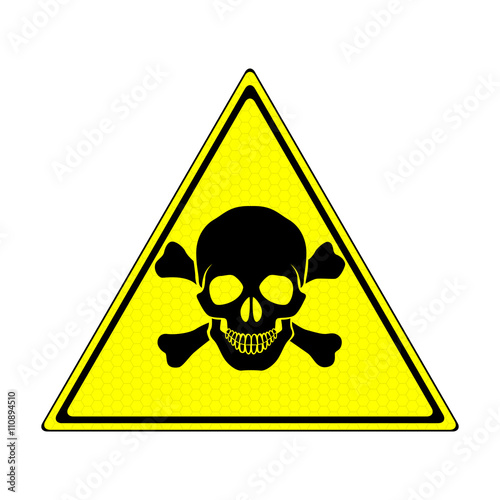 Warning sign of danger with a skull on a yellow triangle