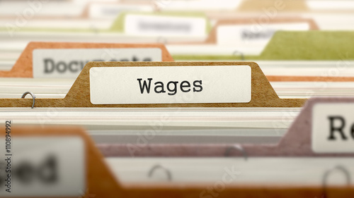 Wages Concept on Folder Register in Multicolor Card Index. Closeup View. Selective Focus. 3D Render.