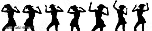 Several silhouettes of a cowgirl dancing and posing