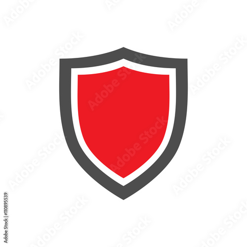 Protection shield icon with red center placed on white