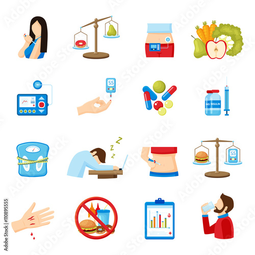 Diabetes Symptoms Signs Flat Icons Collection 