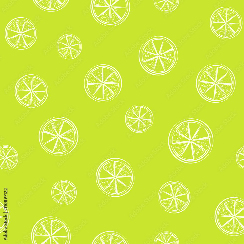 Bright green seamless background with lime citrus in vector
