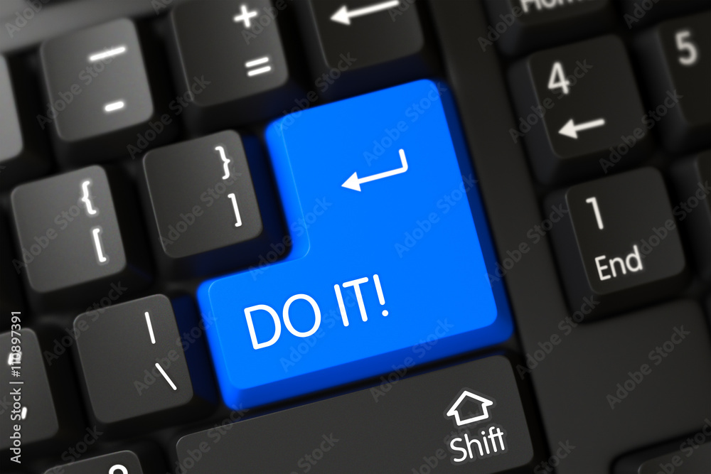 Do It Concept: Modernized Keyboard with Do It on Blue Enter Keypad Background, Selected Focus. Concepts of Do It, with a Do It on Blue Enter Key on Computer Keyboard. 3D Illustration. Do It Concept: Modernized Keyboard with Do It on Blue Enter Keypad Background, Selected Focus. Concepts of Do It, with a Do It on Blue Enter Key on Computer Keyboard. 3D Illustration.