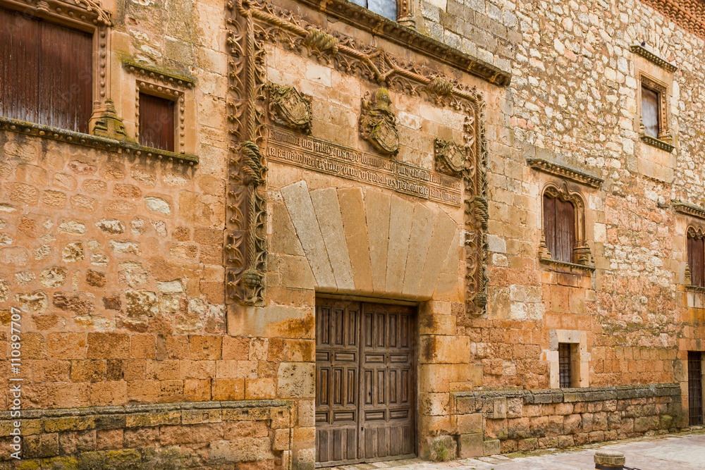Facade of Contreras palace in Ayllon, Castile and Leon, Spain