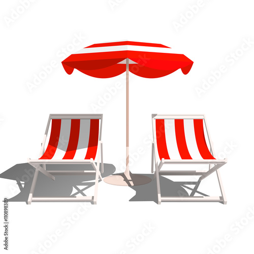 Photo Recliners and Beach umbrella on a white background