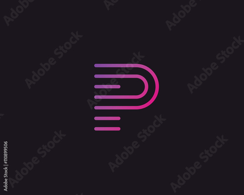 Line letter P logotype. Abstract moving airy logo icon design, ready symbol creative vector sign.