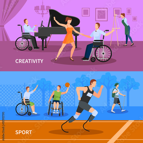 Disabled People 2 Flat Banners Composition 