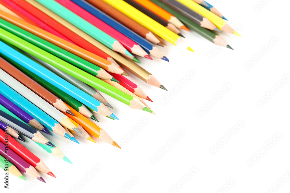 Drawing colourful pencils on a white background, close up Drawing colourful pencils on a white background, close up