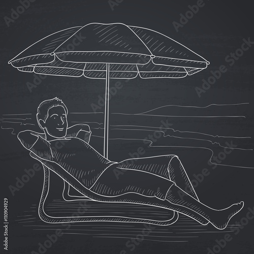 Man sitting in chaise longue.