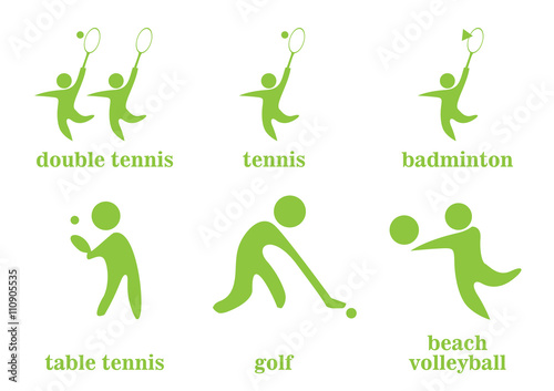 double tennis, tennis, badminton, table tennis, golf, beach volleyball sport icons