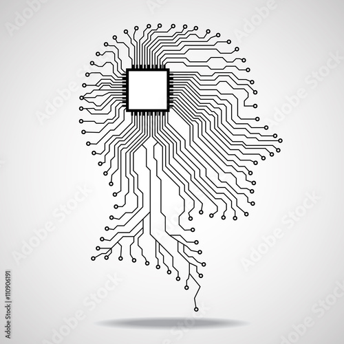Human head, cpu, circuit board, vector illustration, eps 10