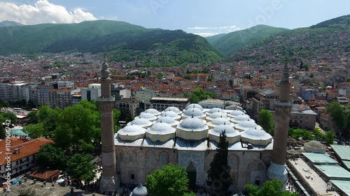 Bursa Ulu Mosque, Turkey. 4K Aerial Clip Captured by Drone