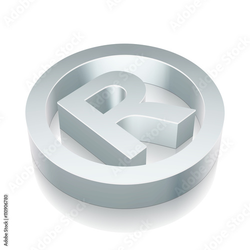 Law icon: 3d metallic Registered icon with reflection, vector illustration.