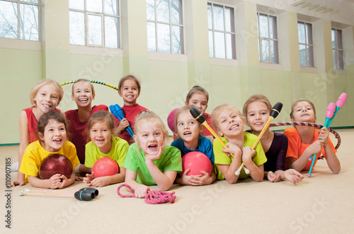 Happy active children in gym