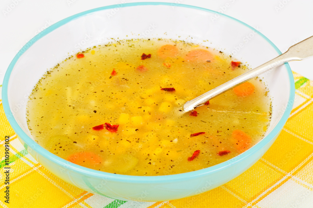 Soup with Chicken Broth with Noodles and Vegetables Soup with Chicken Broth with Noodles and Vegetables