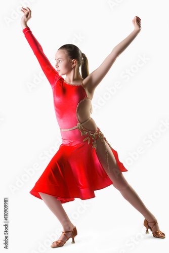 girl in the active ballroom or latina dance on white background