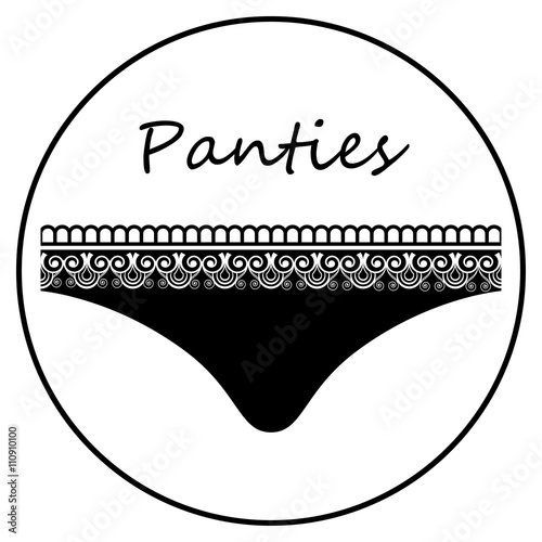 Black bikini panties with frill for flat icon.