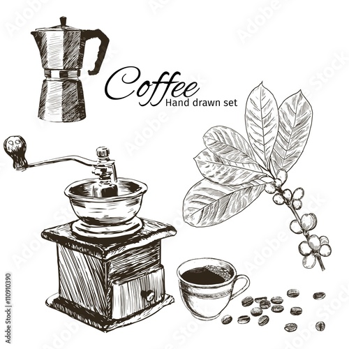 Hand drawn coffee set inspirational and encouraging quote.