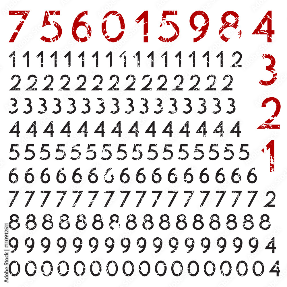 Set of rubber stamp numbers (1, 2, 3, 4, 5, 6, 7, 8, 9, 0