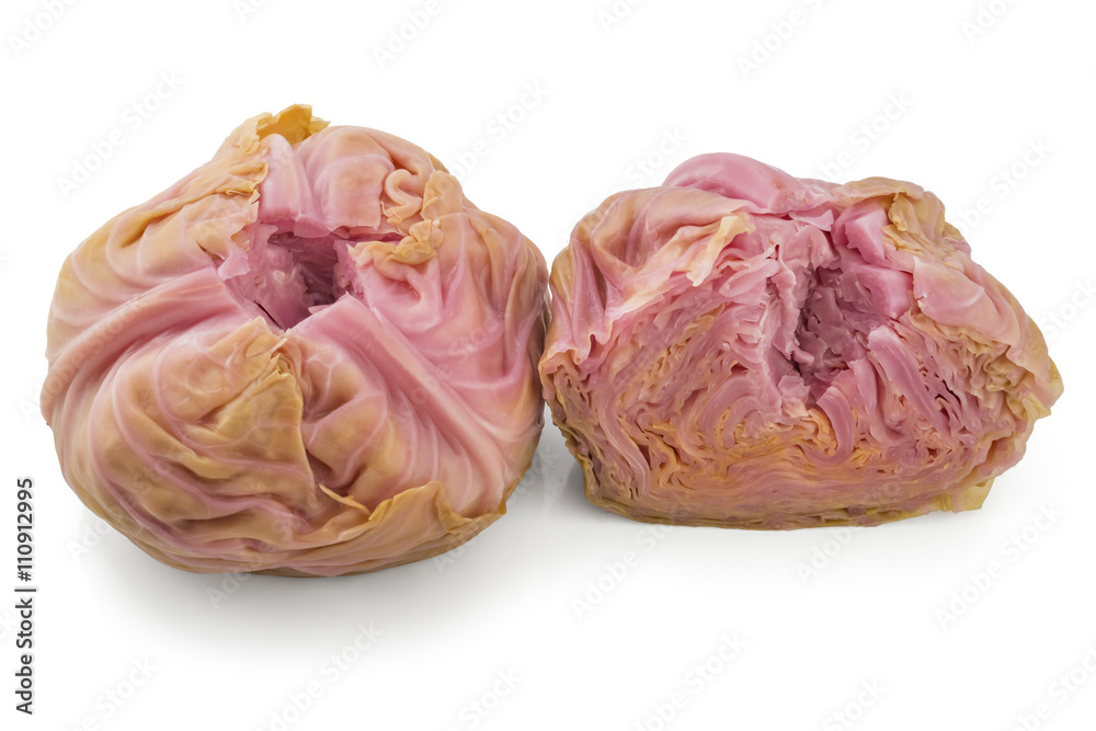 Fototapeta premium Pickled cabbages heads, one cutted, Sour cabbages