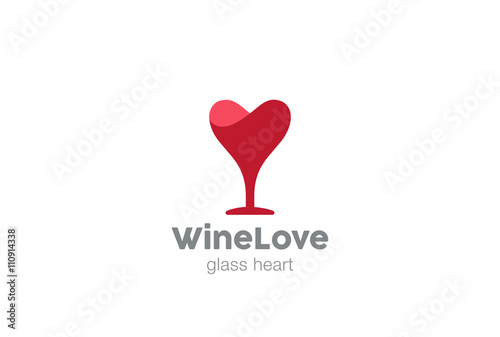 Glass Heart shape abstract Logo design vector template...Love Wine Logotype concept icon