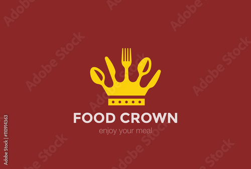 Food Crown of spoon knife fork Logo design vector template..Cook Chief Logotype concept icon