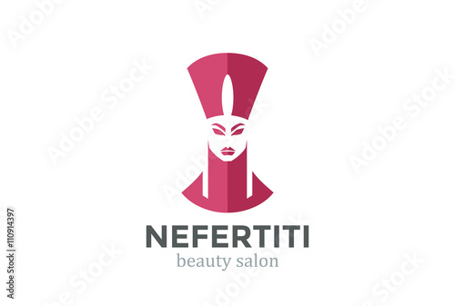 Nefertiti Head silhouette Beauty SPA salon Logo design vector template...Ancient Woman Logotype concept icon Negative space style.