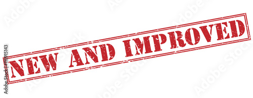 new and improved red stamp on white background