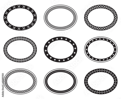 Set of empty blank vintage ornate frames, design elements, black isolated on white background, vector illustration.